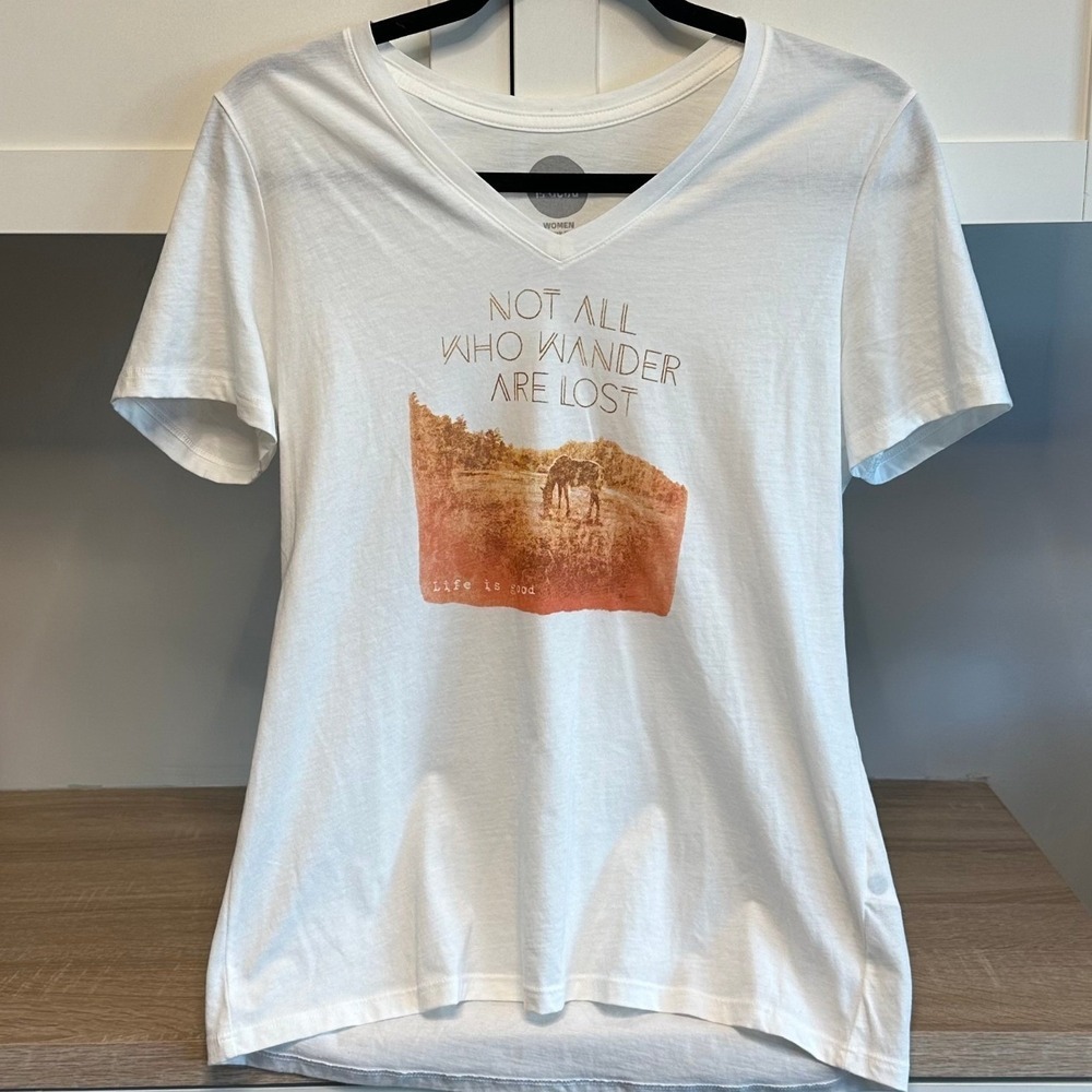 Life Is Good White Tee with Orange Graphic